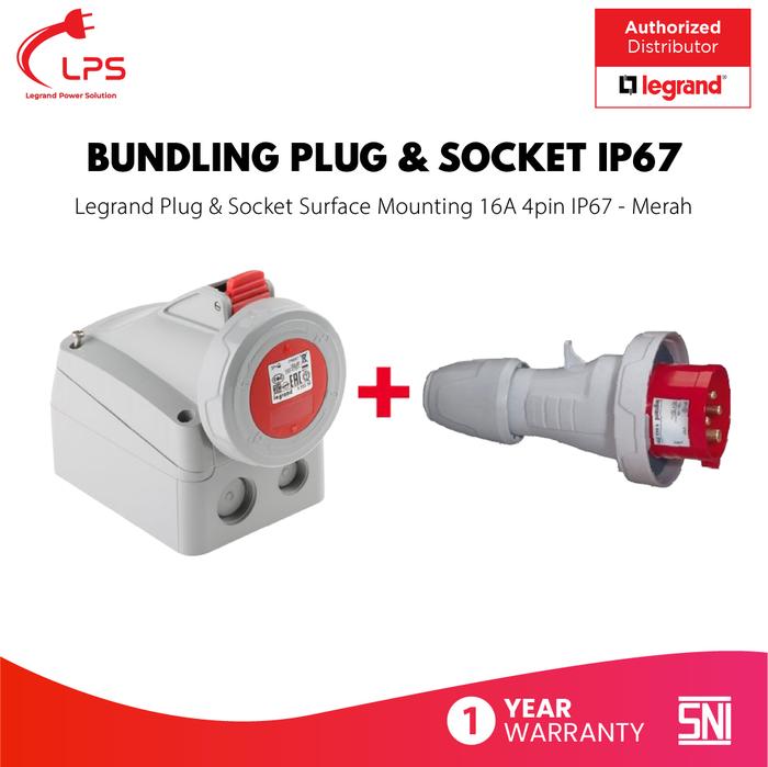 Promo Legrand Plug dan Socket Surface Mounting P17 16A 4 pin IP67 Merah ...