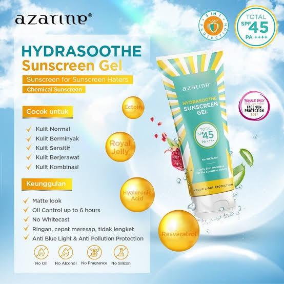 Gambar Azarine Hydrashoothe Sunscreen Gel SPF45+++ - Pelindung Wajah Organik untuk Semua Tipe Kulit dengan Ceramide & Lotion Facial - 30ml dari Kencana Swalayan_NEW undefined Tokopedia