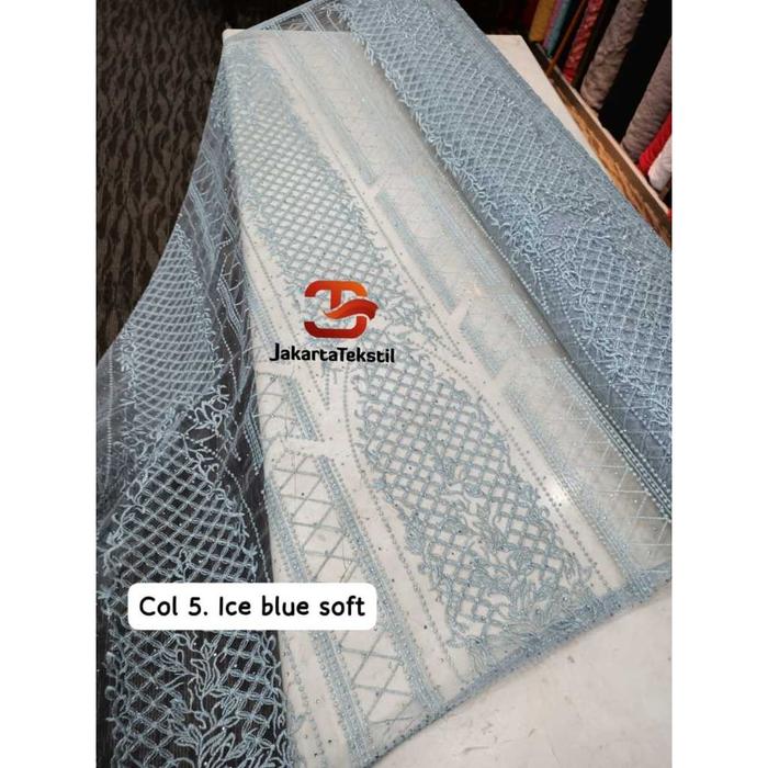 Gambar [ 119 ] Bakal Kain Kebaya tile tule bordir 2 tone with manik swarasky - 5. Ice blue soft, 0.5 meter dari jakartatekstil undefined Tokopedia