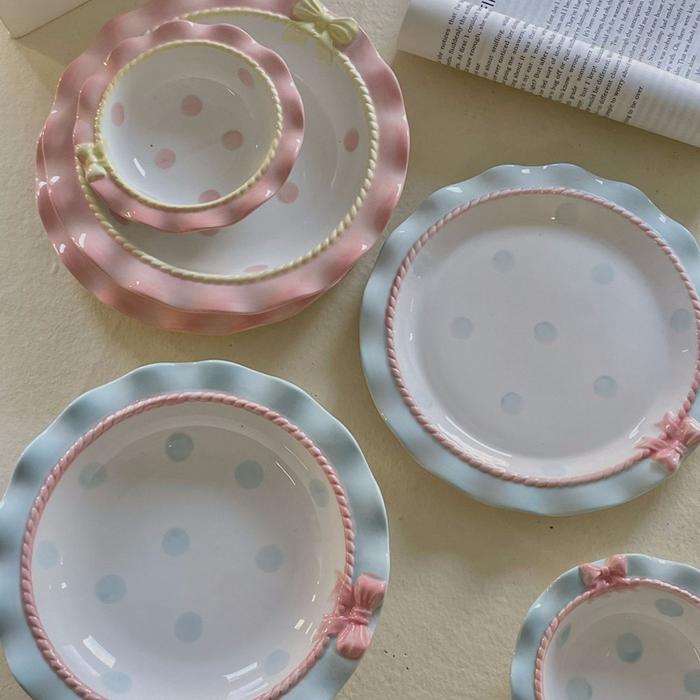 Gambar NANA Ceramic Ribbon Lace Plate Bowl Tableware - Blue -BowlH dari Jafa Home Living undefined Tokopedia