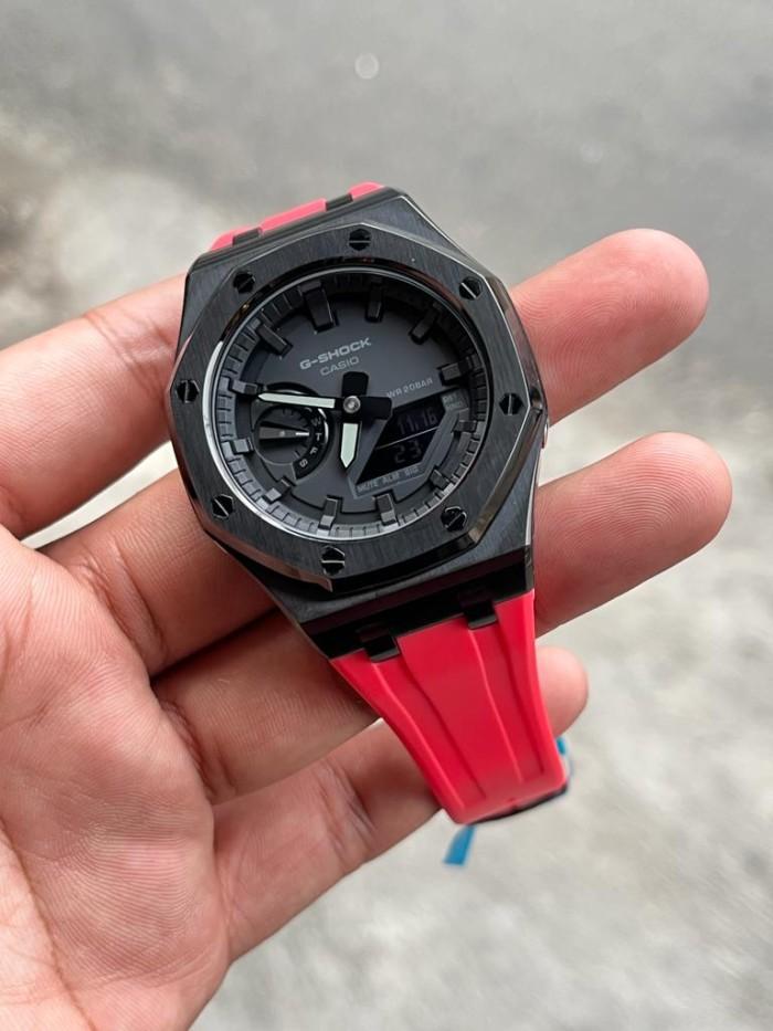 Jam Casio G-shock Mod Ga-2100ga2100 1a1dr Black Rubber Red