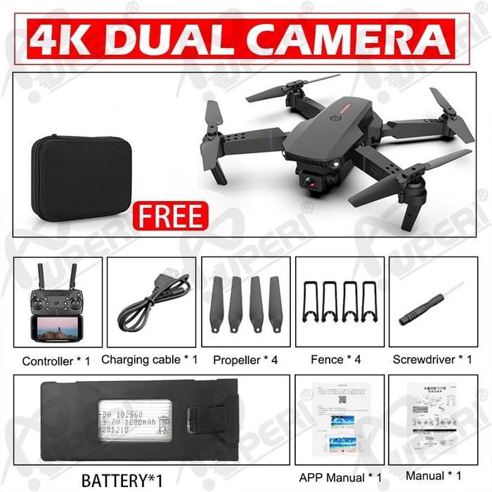 Gambar Drone Mini RC 4K HD Smart Drone E88 Pro 4k HD Camera Indoor Outdoor - E88PRO-Hitam, 4 PCS Baterai dari homart99 undefined Tokopedia