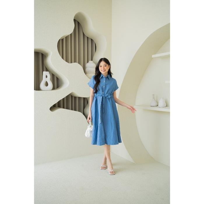 Gambar Lilybelle Nayana Dress Midi Katun Denim Lengan Pendek - Blue dari Lilybelleclothing undefined Tokopedia