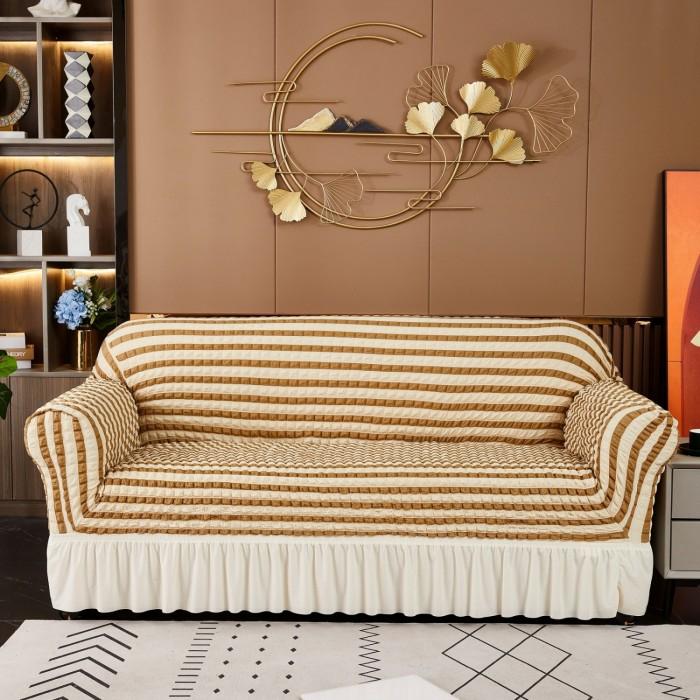 Gambar Sofa Cover Sarung Alas Penutup Sofa Renda Elastis Rumbai Tebal - Beige Stripe, 2 Seater dari Zura Home undefined Tokopedia