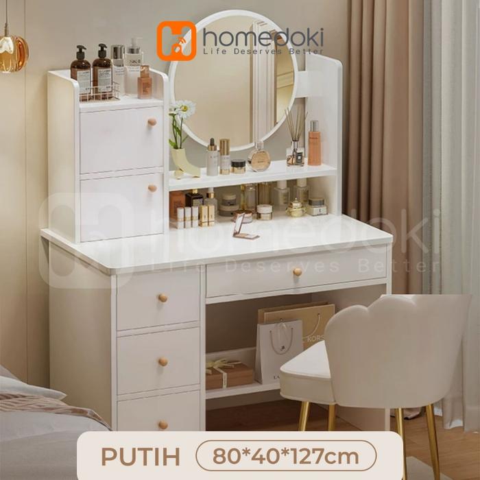 Gambar Homedoki Meja Rias Minimalis/Meja Rias Led/Meja Rias Lampu/Meja Rias Aesthetic/Meja Rias Sliding/Meja Make up - TYPE2-4 LACI dari Homedoki Surabaya undefined Tokopedia