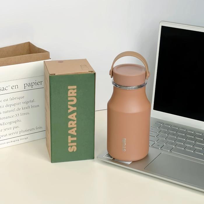 Gambar SITARAYURI - THERMOS MINI 380 ML TUMBLER STAINLESS TAHAN PANAS DOUBLE INSULATED HANDLE RUBBER - COKLAT dari Pinter Cetak undefined Tokopedia