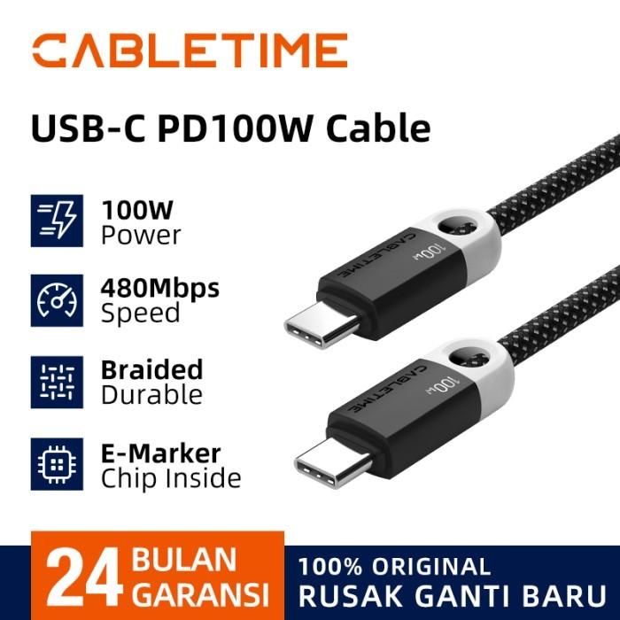 Gambar CABLETIME Kabel Data Charger USB-C to C PD 100W USB Type C Exclusive Series - Black, 0.5M dari Inprotek undefined Tokopedia