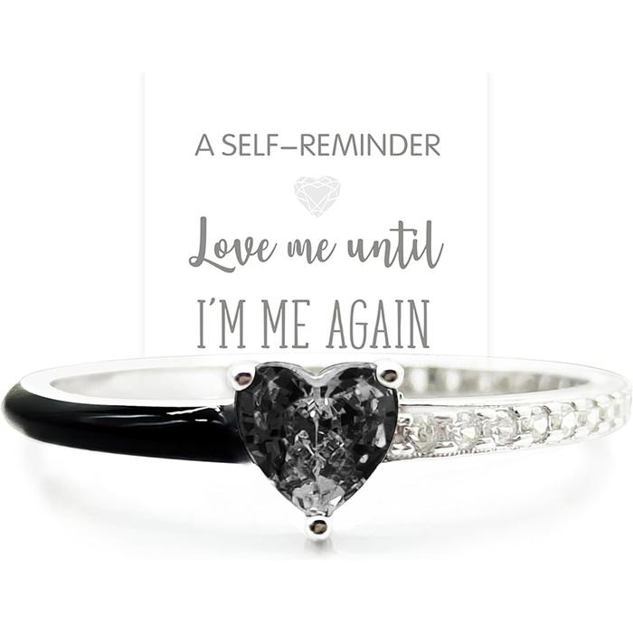 Promise Ring Picture Gift Jual Black Heart-Cut Half Enamel Ring