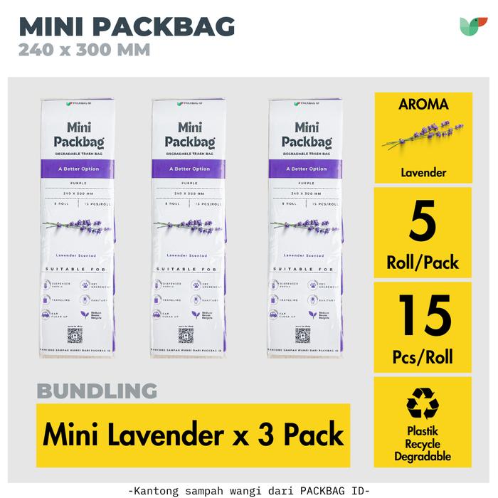 Gambar Packbag ID MINI PACKBAG Isi 3 Pack Kantong Sampah Wangi Ukuran 240x300mm Plastik Tipis Degradable 5 Roll Per Pack 75 Pcs Per Pack Aroma Lavender - 3 Mini Lavender dari PACKBAGID Kota Tangerang Tokopedia