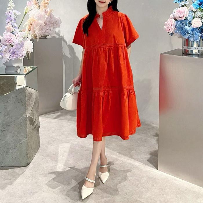 Gambar MIYE DRESS KATUN POPLIN KOMBINASI LIST KRAH V PREMIUM 1288 - Orange dari fashion.id90 undefined Tokopedia