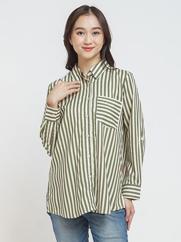 Gambar PTR DUST Kemeja Sanira Garis TENCEL Comfease (D.116407) - Hijau, M dari yenshop12 undefined Tokopedia