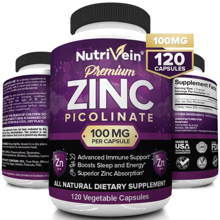 Gambar IMPORT Premium Zinc Picolinate 100 Mg Per Serving - 120 Capsules - Boosts Immune Support, Sleep & Energy dari KikiyoSO Shop undefined Tokopedia