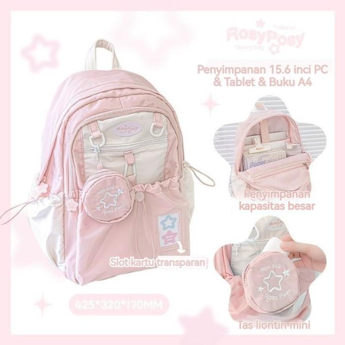 Gambar [RBS819] (Gratis Tas Liontin)Tas Sekolah Ins Wanita Lucu Tas Ransel Serut Siswa Perempuan Volume Tinggi Tas Bahu Kapasitas Besar Korea Import Fashion Backpack - Biru - Merah Muda dari Jisoo Kim11 undefined Tokopedia