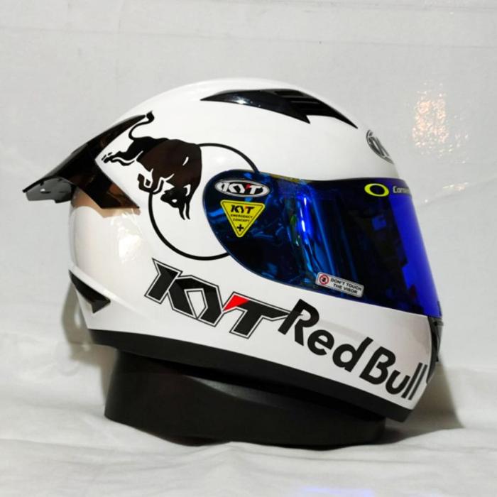 Gambar Helm Kyt R-10, (Modif Paket Ganteng) Helm Full f Solid white + Stiker Redbull Helm Dapat Dua kaca Terlaris. dari PJputra undefined Tokopedia