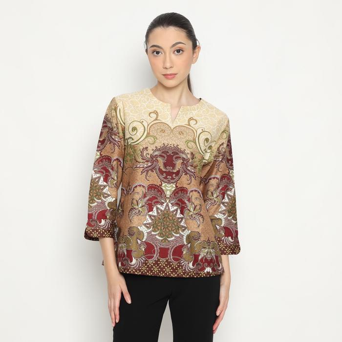Gambar Blouse Batik Wanita Atasan Batik Wanita Lengan Panjang Warna Cream OLR239 - All Size dari Dancus undefined Tokopedia