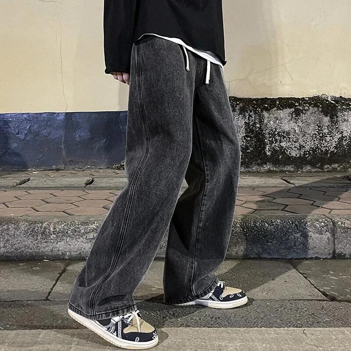 Jual Men's New Fashion Solid Color Drape Jeans Loose Straight
