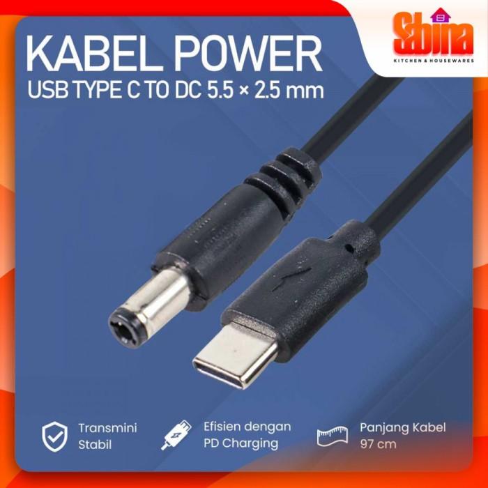 Kabel Power USB Type C to DC PD Charger Router CCTV Hitam, 20V