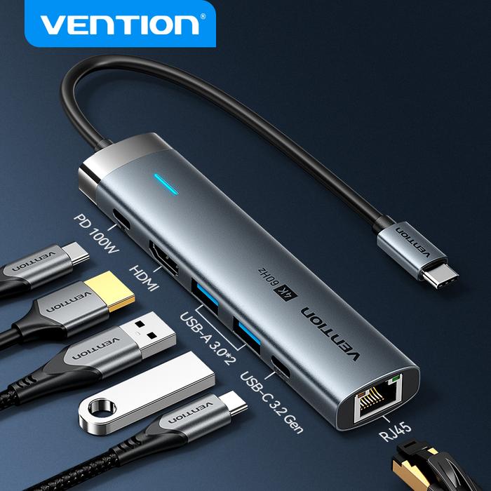 Jual Vention USB C HUB 4K60Hz Type C to HDMI RJ45 PD 100W Adapter