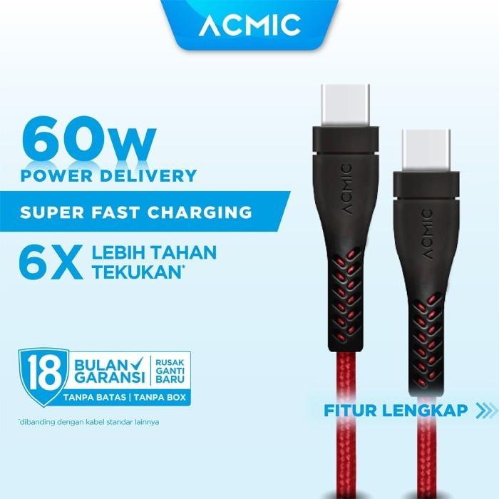 Gambar ACMIC PDC100 Power Delivery (PD) 100cm Cable USB Type C to USB Type C - GARANSI RESMI 18 BULAN - Red dari DJ Gadget Store undefined Tokopedia