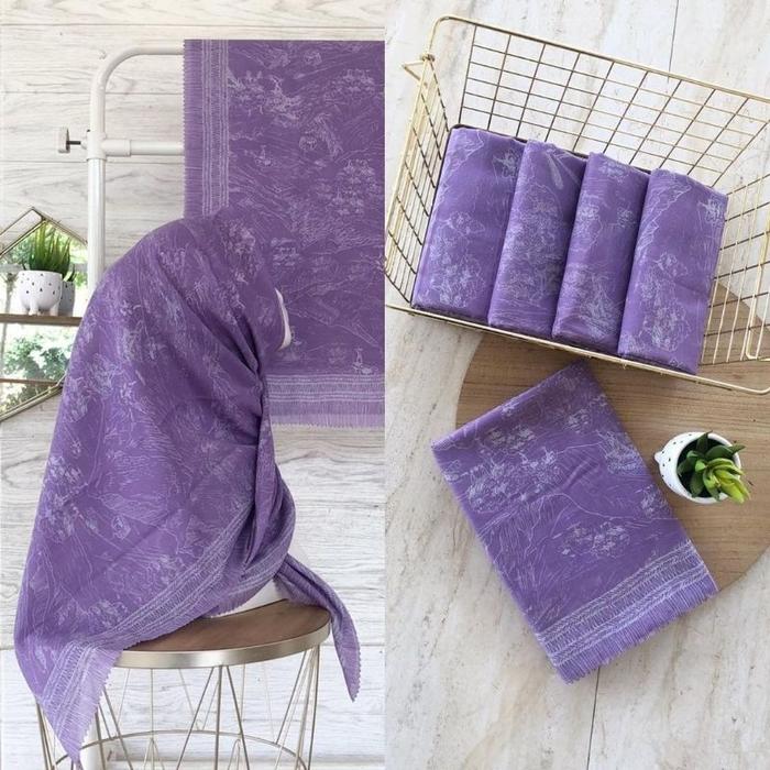 Gambar Hijab Segi Empat Voal Motif Scene Ungu Muda Baru dari Floistore id undefined Tokopedia