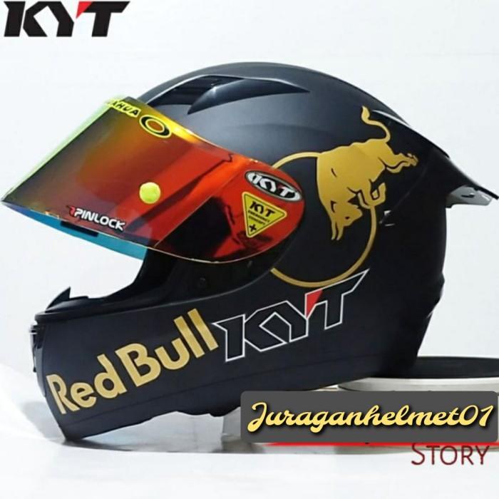 Gambar OtoMan- helm full face kyt r10 solid black doff|matt paket ganteng redbull dari yiolas fashion undefined Tokopedia