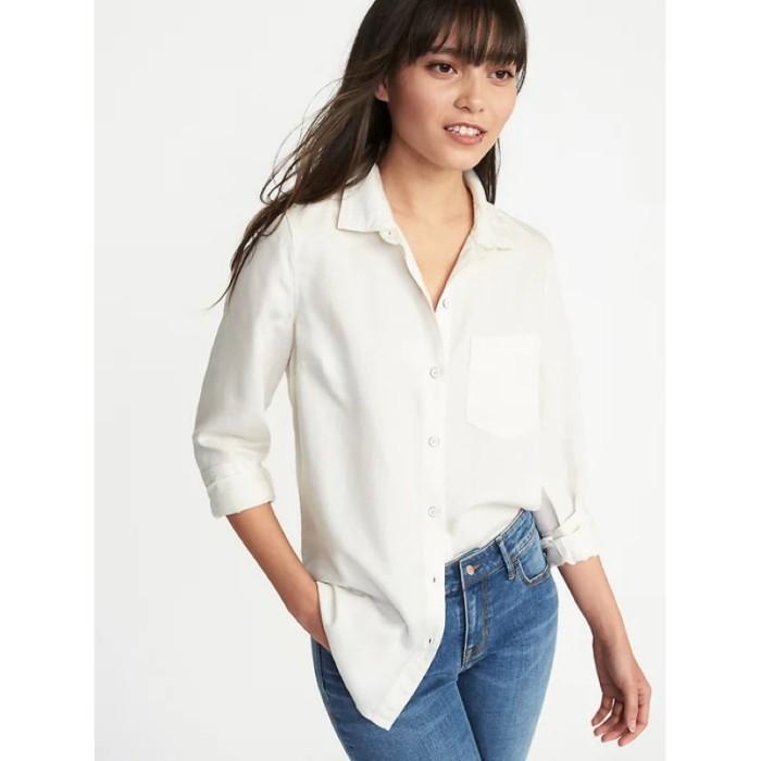 Gambar Oldny Relaxed Tencel Shirt Denim Kemeja Wanita Lengan Panjang Polos - Cream, M dari Ogin99 undefined Tokopedia