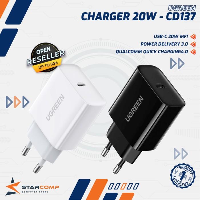 Gambar Wall Charger UGREEN CD137 USB Type C 20W PD QC3.0 Adapter MFI - White (60450) dari Starcomp Purwokerto undefined Tokopedia