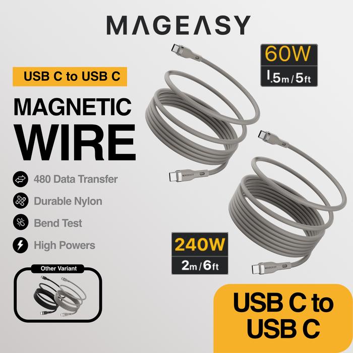 Gambar Kabel Type C to Type C MagEasy Magnetic Wire Cable USB Fast Charging - Gray, 2m 240w dari SwitchEasy Official undefined Tokopedia