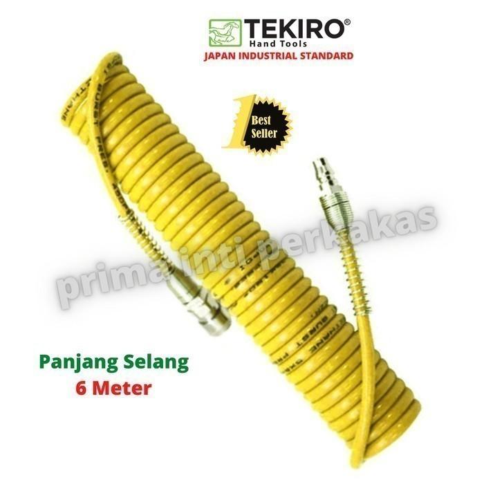 Gambar TEKIRO Recoil Hose 6 Meter - Selang Angin Kompresor Spiral - Kuning - Kuning 6 M dari prima inti perkakas Kab. Bekasi Tokopedia