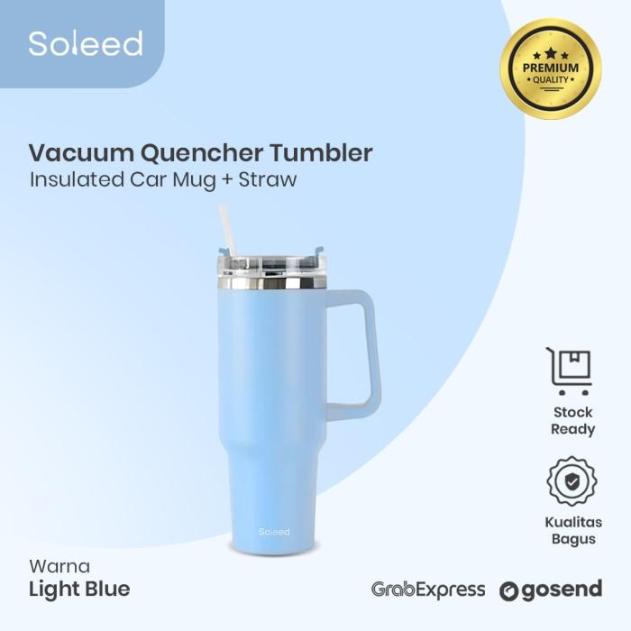 Gambar BERKUALITAS SOLEED Tumbler Quencher Vacuum Insulated Car Mug + Straw 1200mL YQ-A13 - Biru dari olado undefined Tokopedia