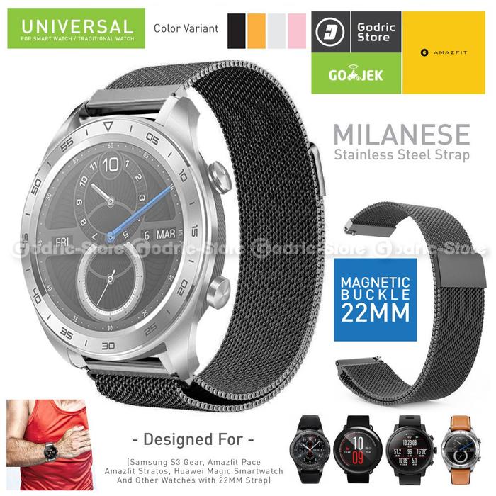 Milan Strap 22mm for Redmi Active Lite Huawei GT5 GT4 46mm Amazfit  BIP GTR Xiao Mi Watch S3 S2 S1 dll (Tali Jam Stainless 22 MM) 