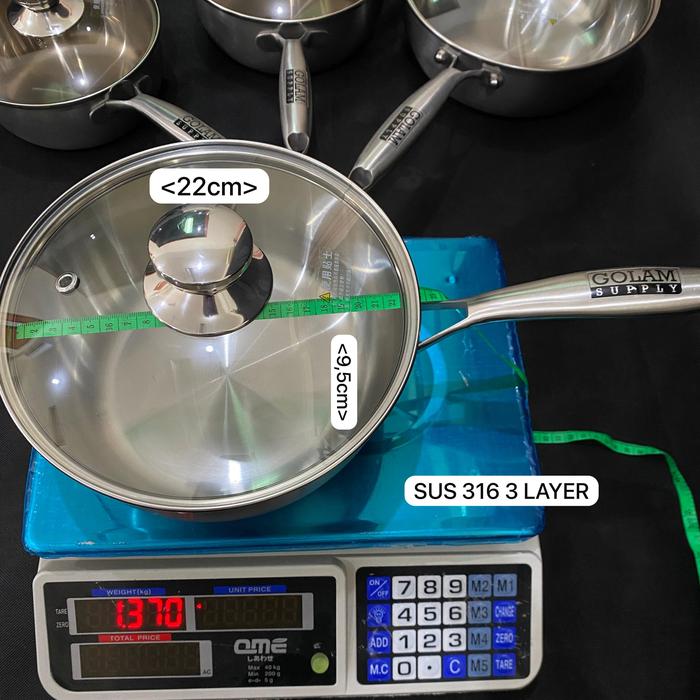 Gambar Panci Wajan Fry pan Penggorengan FREE TUTUP KACA Stainless steel SUS 316 3 LAYER GORENG REBUS DEEP FRIED Kado untuk ibu - 22cm dari golam supply undefined Tokopedia