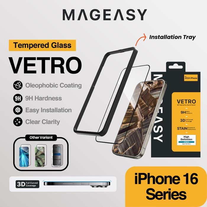 Gambar MagEasy Vetro Tempered Glass for iPhone 16 Pro Max / 16 Pro / 16 Plus / 16 Anti Gores Layar Screen Protector Guard Privacy Clear Bluelight - Vetro 9H, 16 dari SwitchEasy Official undefined Tokopedia