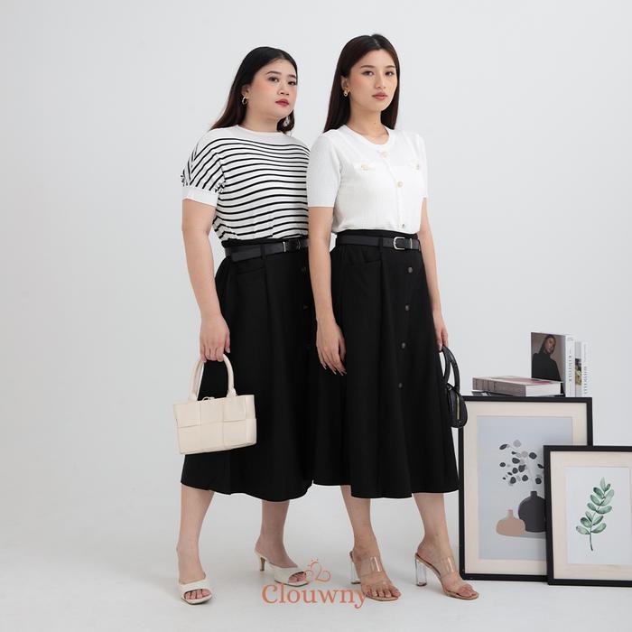 Gambar Clouwny Carol Belt Skirt Rok Wanita Kerja Panjang Kancing Midi Casual Hitam Dewasa rok flare - Black, M dari CLOUWNY undefined Tokopedia