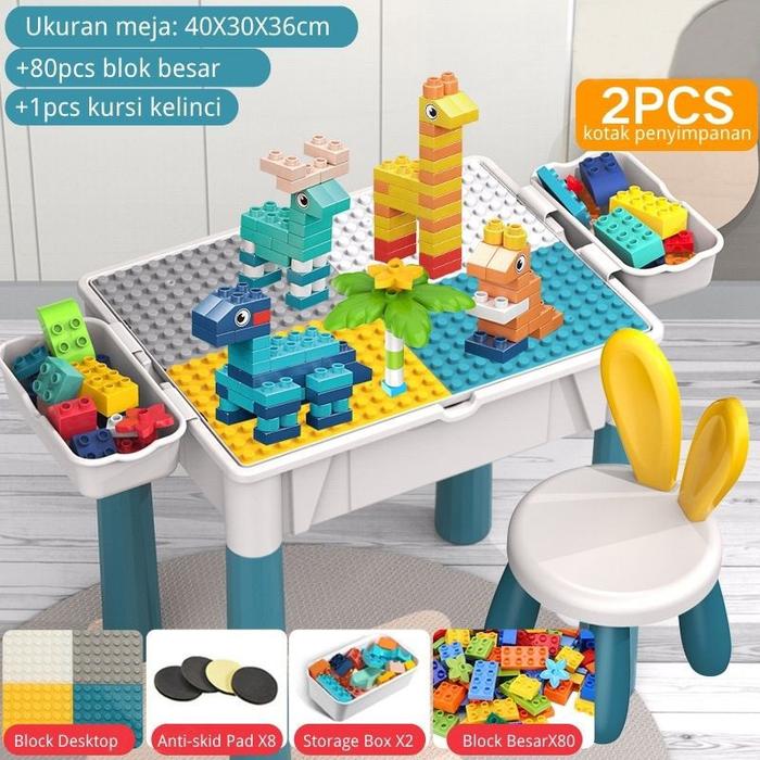 Gambar Meja Multifungsi 1 Set 7 in 1 Besar Building Block Table Kompatibel Pendidikan Anak Meja Belajar Kursi Mainan Sensori Serbaguna - Set A dari Zazzify Store undefined Tokopedia