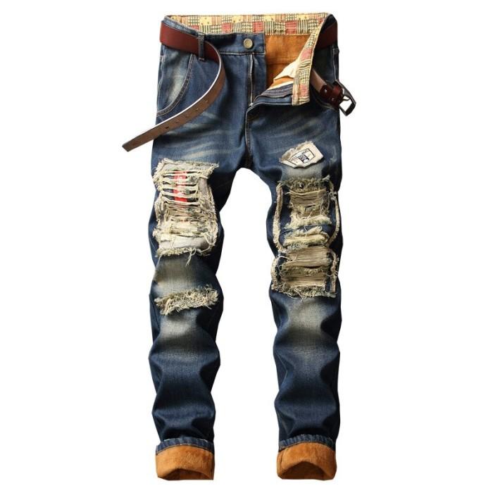 Jual Denim Designer Hole Jeans High Quality Ripped for Men Size 28
