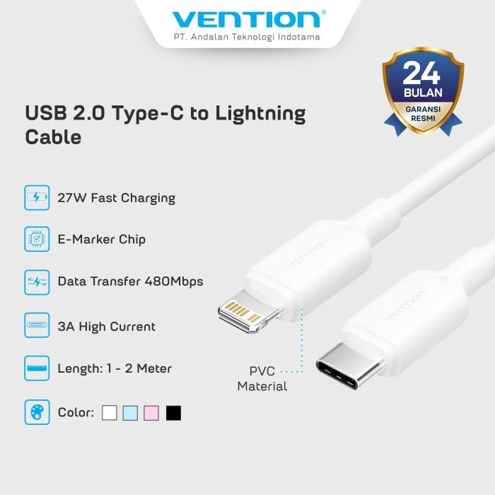 Gambar Vention Kabel Charger Type C to Lightning Fast Charging 27W PD - LAK - BLACK, 1M - BLACK, 2M dari Vention Authorized Bandung undefined Tokopedia