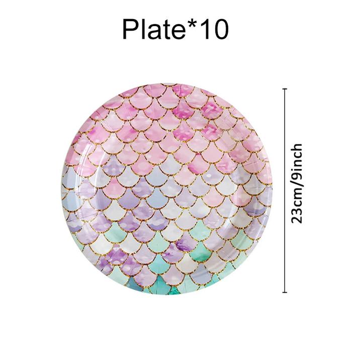 Gambar Mermaid Dekorasi Pesta Ulang Tahun Anak Perempuan Peralatan Makan Birthday Party Plate Paper Cup Banner Table Cloth - Plate(10Pcs) dari IDT4 undefined Tokopedia