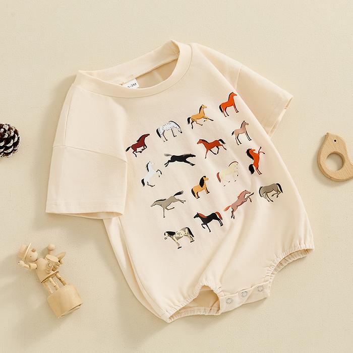 Jual Western Baby Boy Girl Summer Clothes Horse Print Bubble