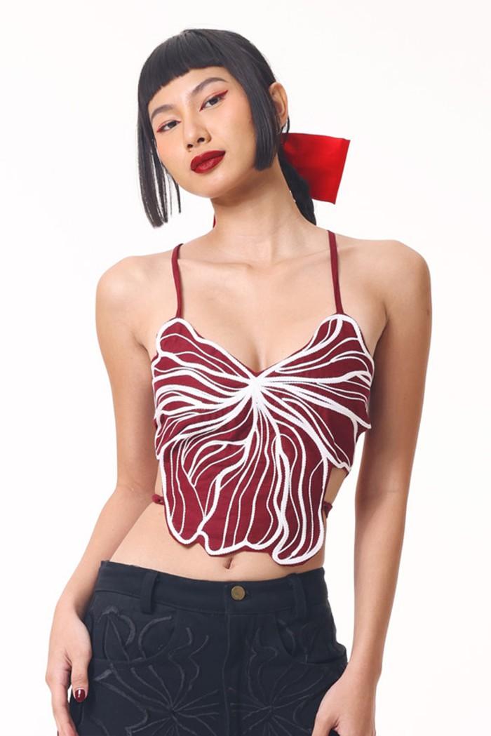 Gambar PTR Suedeson - Flower Top | Backless Crop Top - Merah dari kaldi shop undefined Tokopedia