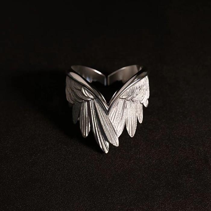 Jual Personality Silver Color Angel Wing Open Adjustable Rings