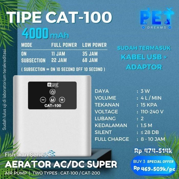 Gambar Silent Aerator Super Kuat Air Pump AC DC USB Gelembung Oksigen Pompa Udara 1 2 Lubang Airator Baterai Aquarium Ikan - CAT-100 dari Pet Dreams undefined Tokopedia