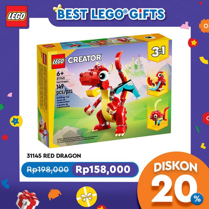 Gambar LEGO Creator 31145 Red Dragon 3in1 Animal Toy Set (149 Pieces) Balok Mainan Anak (6 Tahun+) dari MUTIARATECHH undefined Tokopedia