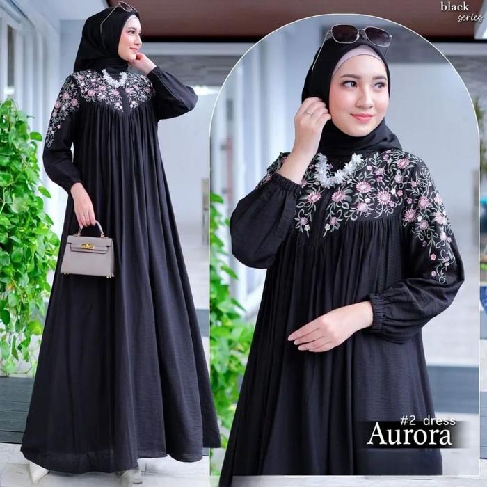 Gambar Baju Gamis putih Bordir Karina Dress  Dress Mewah Elegan Gamis Motif Bunga Terbaru Abaya Putih Mewah - Black, L dari alesha fashion. undefined Tokopedia