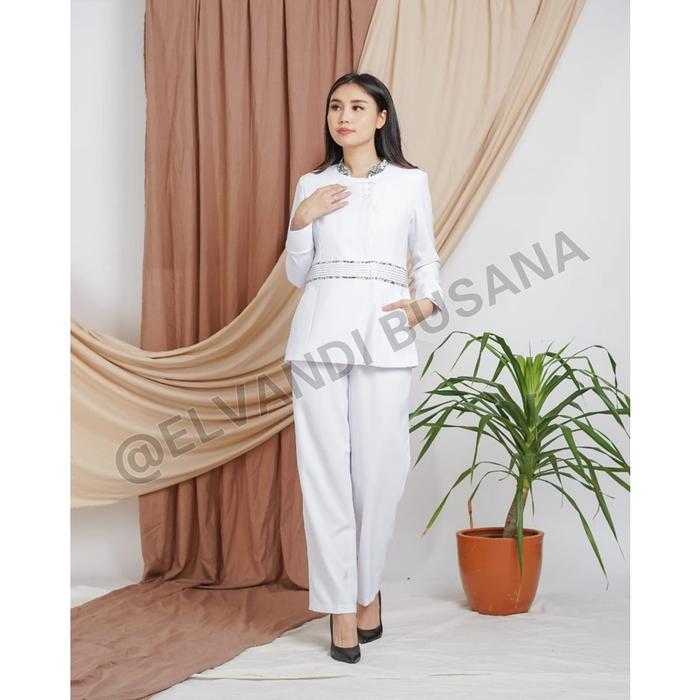 Gambar (Unf.Id) Blazer Wanita Baju Kerja Kantor Seragam Pdh Pns Pemda Dinas Guru Asn Wanita Atasan Kombinasi Batik Setelan Rok A Celana Panjang Kode 7007 Warna Putih Putih Langsung Diproses dari Uniform id undefined Tokopedia