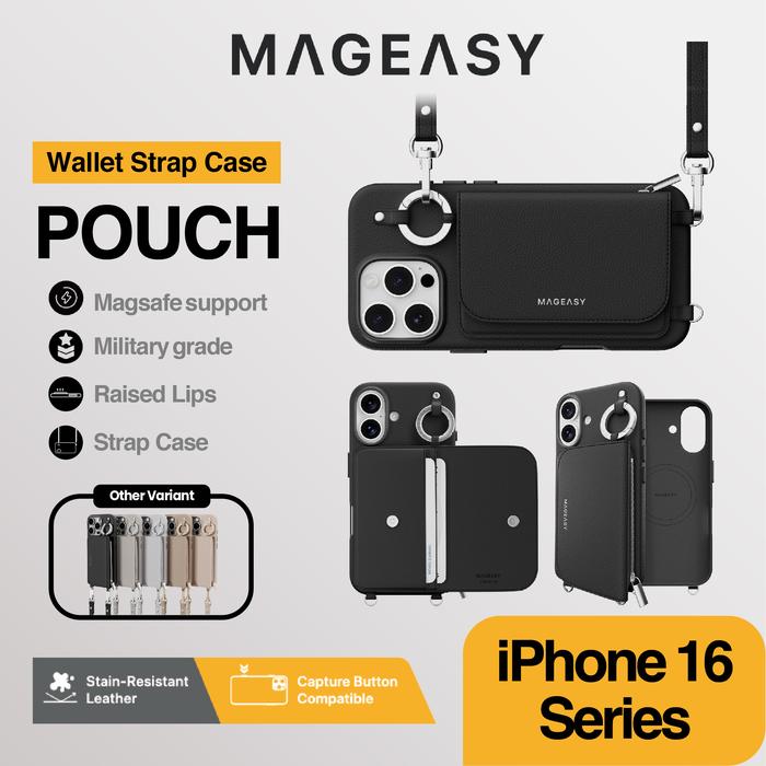 Gambar MagEasy Pouch Wallet Case for iPhone 16 Pro Max / 16 Pro / 16 Plus / 16 Casing Magsafe Strap Tali Lanyard Protection - Black, 16 dari SwitchEasy Official undefined Tokopedia
