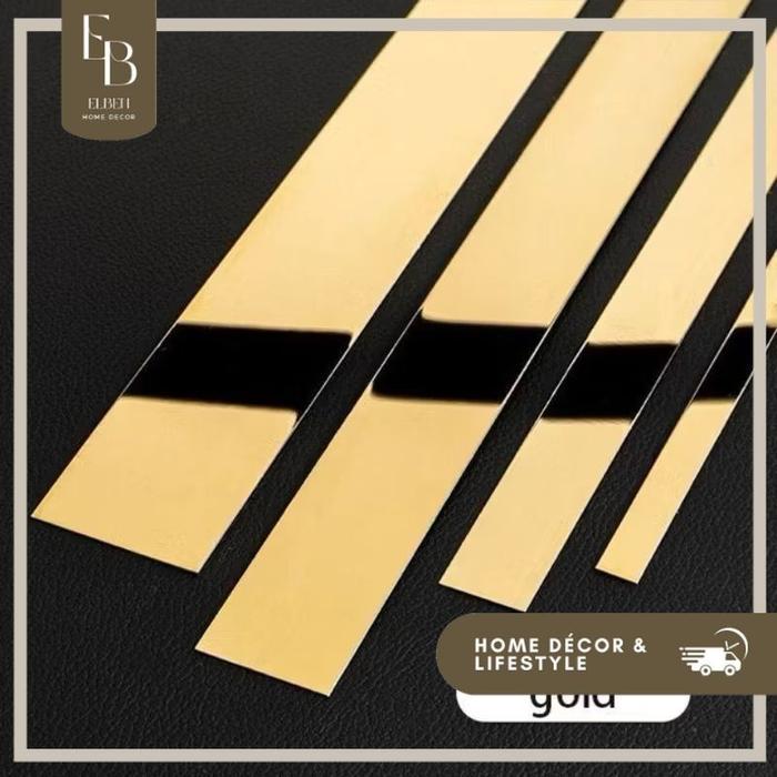 Gambar 3M List Plat Strip Mirror / Sticker Dekor / Strip Stiker Gold - Gold, 1cm dari ELBEN HOME DECOR undefined Tokopedia