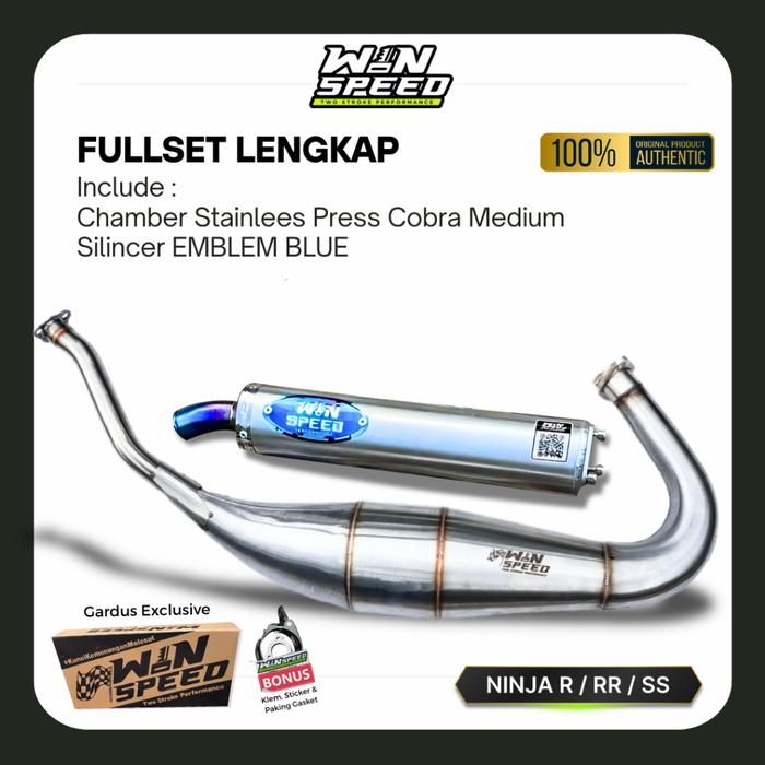 Gambar Knalpot Ninja 2 Tak R, RR, SS ORI Win Speed Fullset Chamber Stainlees Press Cobra Medium Emblem GOLD - Emblem Biru, Ninja RR dari Arif Triton Exhaust undefined Tokopedia