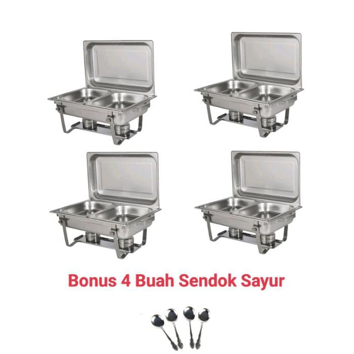 Gambar shinji store Prasmanan Jumbo 2 Wadah Tray Paket Hemat 4 Set / Square Chafing Dish Jumbo 2 Tray Free 4 Sendok dari Shinji Store1 undefined Tokopedia
