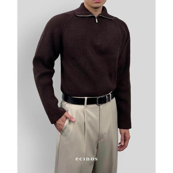 Gambar ECINOS Man - Knitted Half Zip Sweater (Man Version) - Brown, L-XL dari ecinos undefined Tokopedia